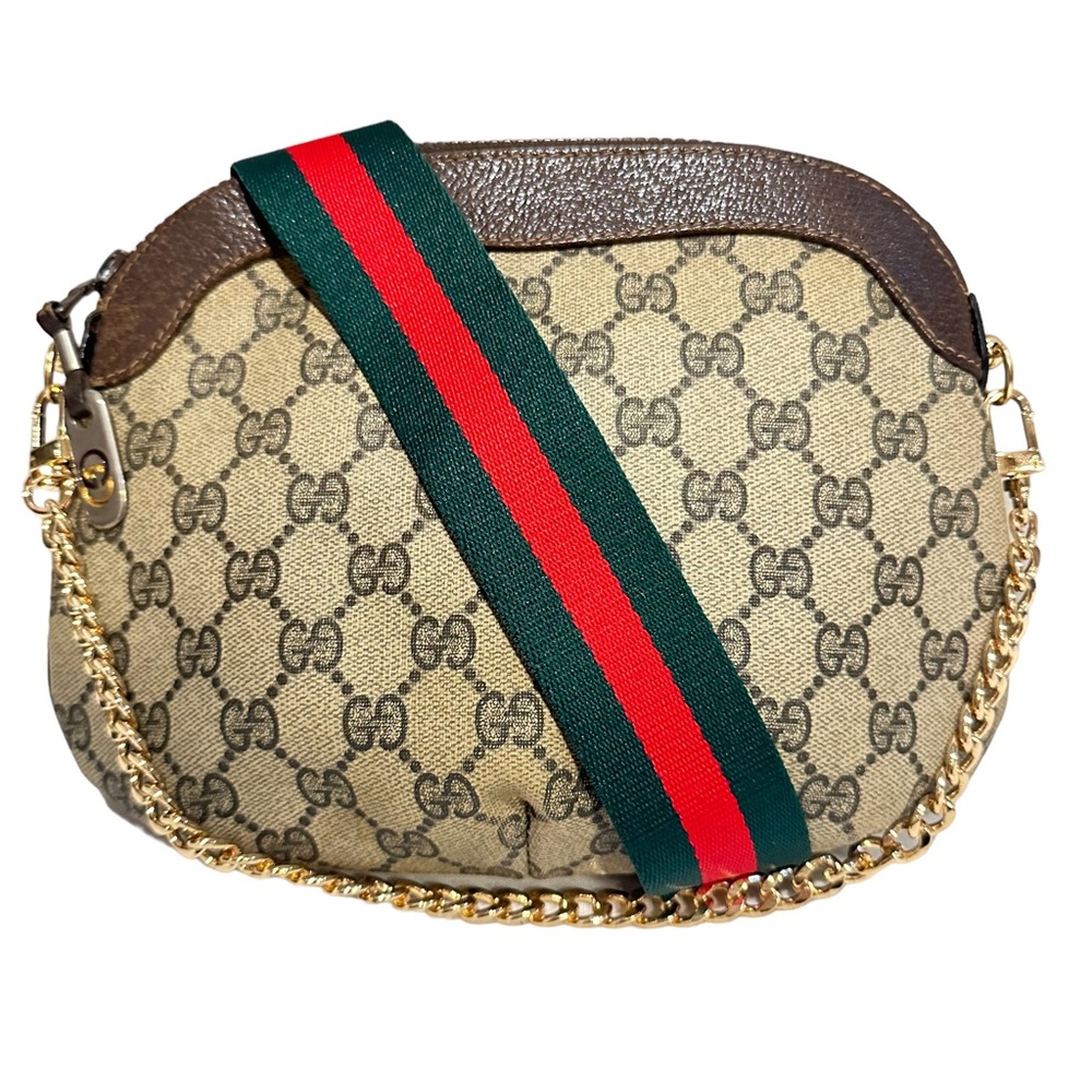 Gucci Beige GG Supreme Crossbody Bag with Green-Red Strap - Picture 2 of 11
